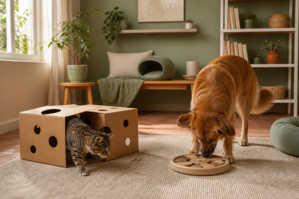 Enriquecimento ambiental sem complicação: sete ideias para a rotina de cães e gatos